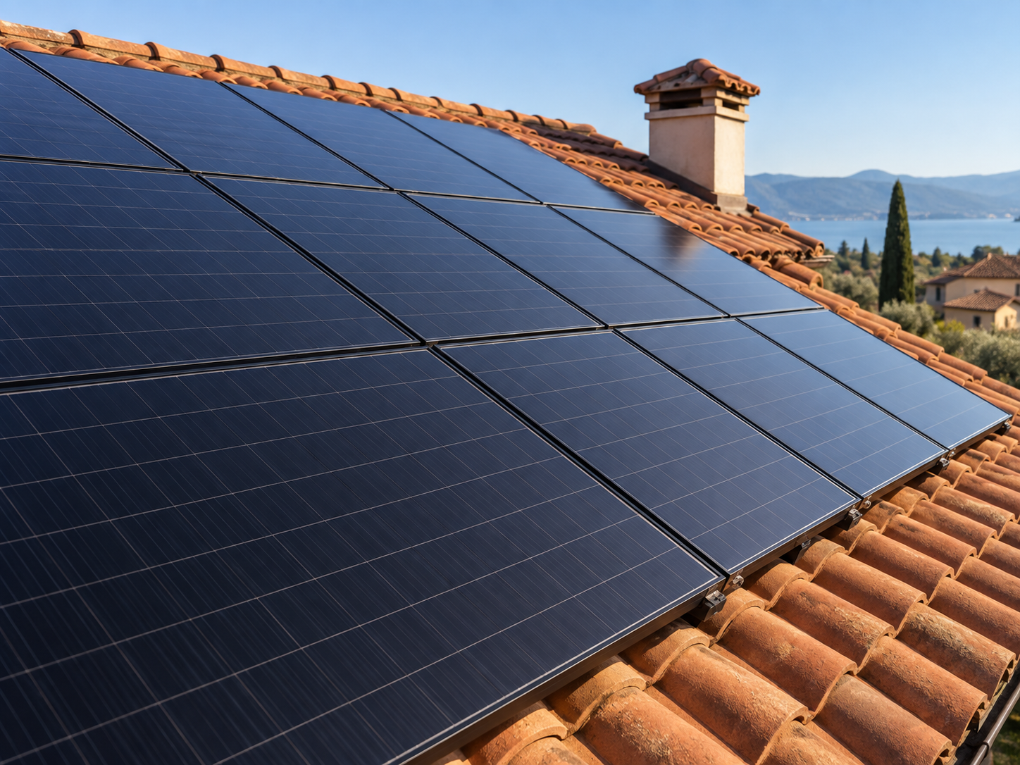 Pannelli fotovoltaici su un tetto residenziale
